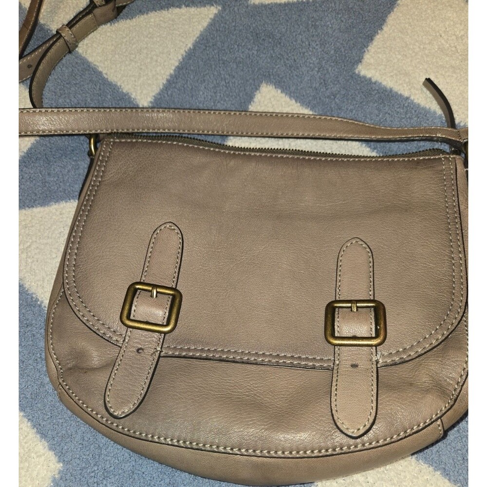 Frye Lily Leather Taupe Crossbody Bag with Buckle Accents and Adjustable Strap
